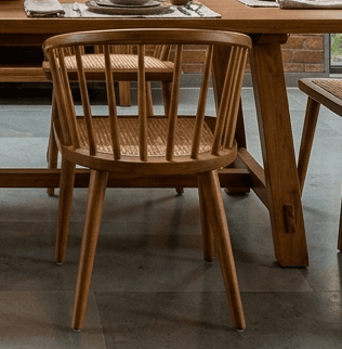 Dhyaan Spindle Dining Chair in solid teakwood with steam-bent backrest